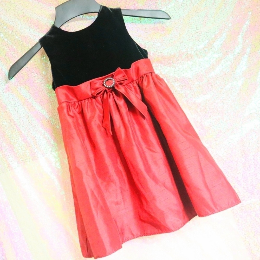 FORMAL HOLIDAY DRESS 4T Perfectly Dressed Red Black Velvet Satin Rhinestone Y2K